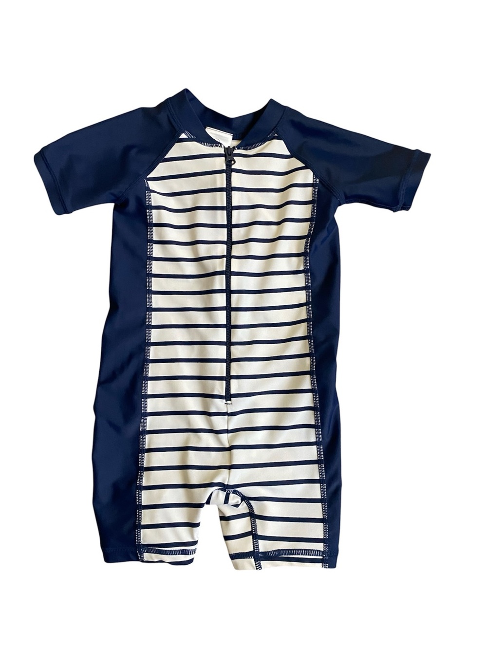 Hanna Andersson Navy & White Striped Zip-Front Rashguard